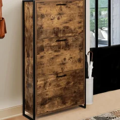 IDMarket Armoire à chaussures industrielle 3 portes effet vieilli* Collection Vintage|Collection Industrielle