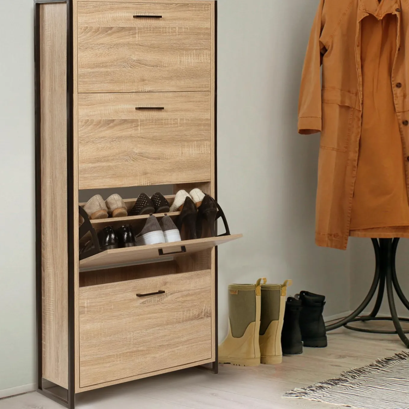 IDMarket Armoire à chaussures industrielle 4 portes* Meubles Hauts|Meubles En Bois