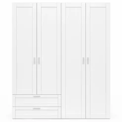 IDMarket Armoire 4 portes blanche dressing penderie et 2 tiroirs 160 cm* Collection Agencement Magasin|Collection Télétravail