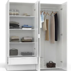 IDMarket Armoire 4 portes blanche dressing penderie et 2 tiroirs 160 cm* Collection Agencement Magasin|Collection Télétravail