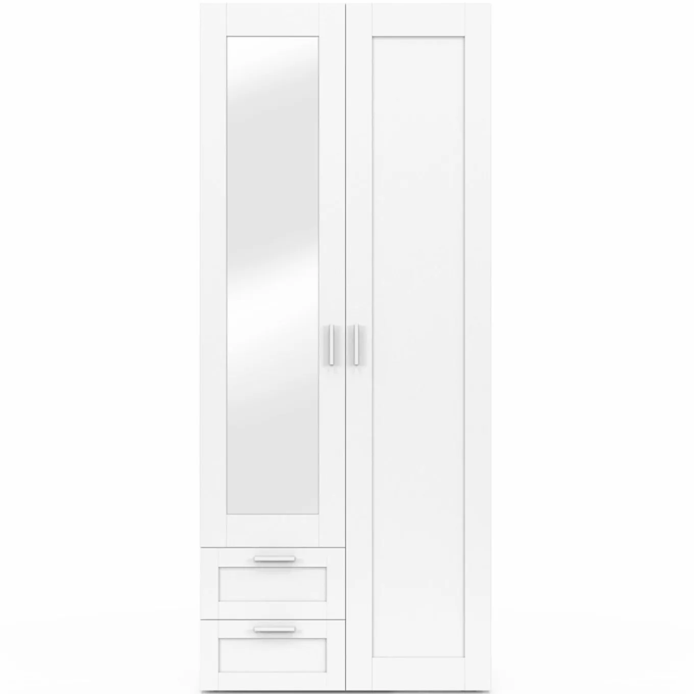 IDMarket Armoire 2 portes blanche penderie avec miroir et 2 tiroirs 80 cm* Dressings Et Portants Vêtements
