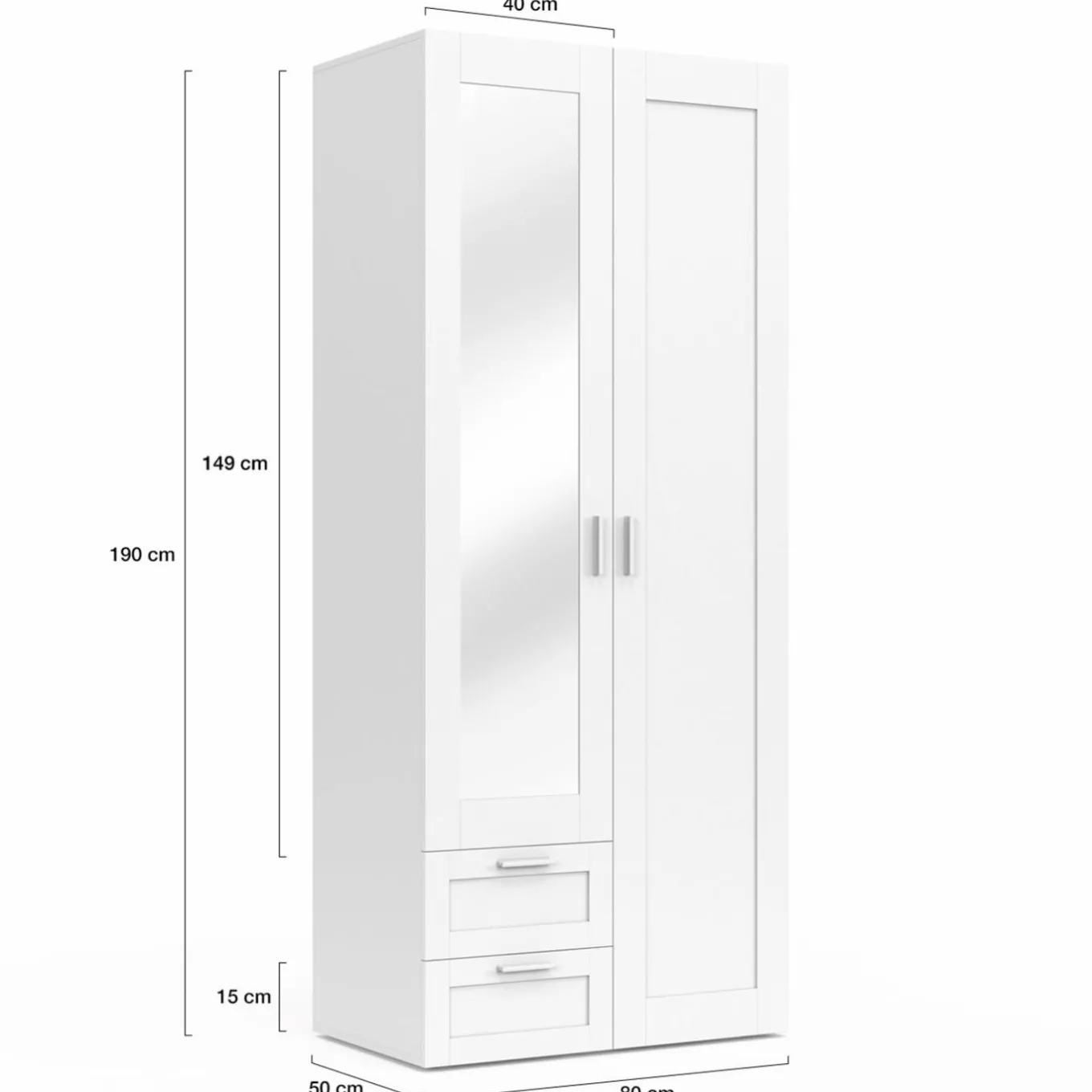 IDMarket Armoire 2 portes blanche penderie avec miroir et 2 tiroirs 80 cm* Dressings Et Portants Vêtements
