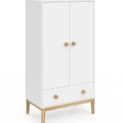 IDMarket Armoire 2 portes et tiroir blanc et bois pour enfant*Enfant Collection Scandinave|Meubles Rangement Jouet