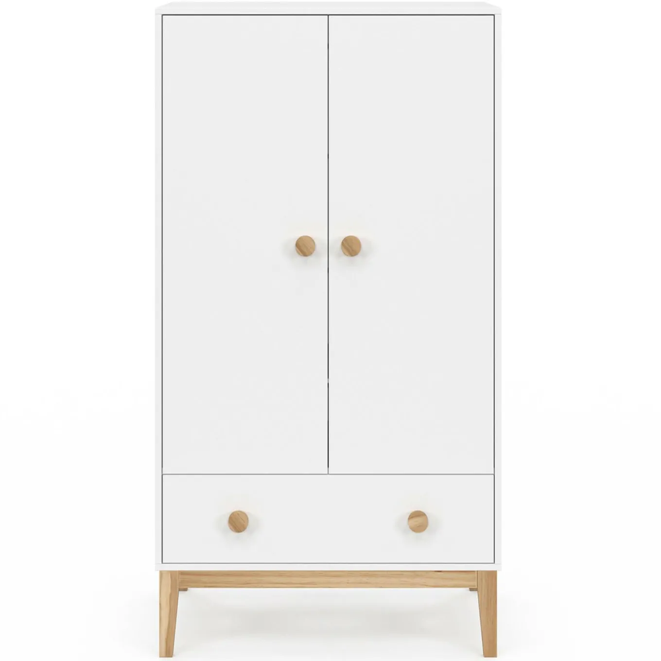 IDMarket Armoire 2 portes et tiroir blanc et bois pour enfant*Enfant Collection Scandinave|Meubles Rangement Jouet