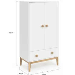 IDMarket Armoire 2 portes et tiroir blanc et bois pour enfant*Enfant Collection Scandinave|Meubles Rangement Jouet