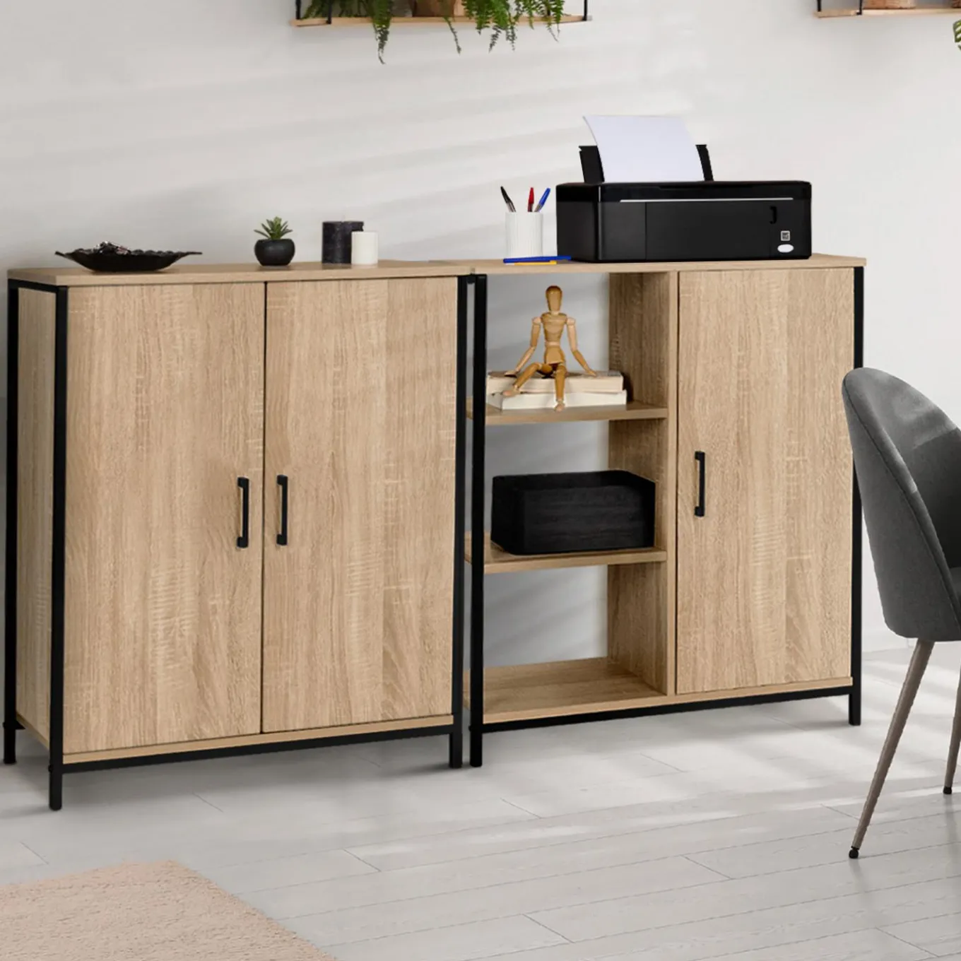 IDMarket Armoire basse industrielle 2 portes* Armoires