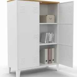 IDMarket Armoire basse industrielle 2 portes métal noir et plateau bois* Rangement Et Accessoires|Collection Métal