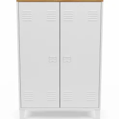 IDMarket Armoire basse industrielle 2 portes métal noir et plateau bois* Rangement Et Accessoires|Collection Métal