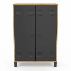 IDMarket Armoire basse industrielle 2 portes métal noir et contour bois* Rangement Et Accessoires|Collection Télétravail