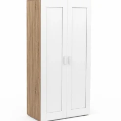 IDMarket Armoire blanc et bois 2 portes et étagères* Collection Agencement Magasin|Vestiaires Et Meubles D'Entrée
