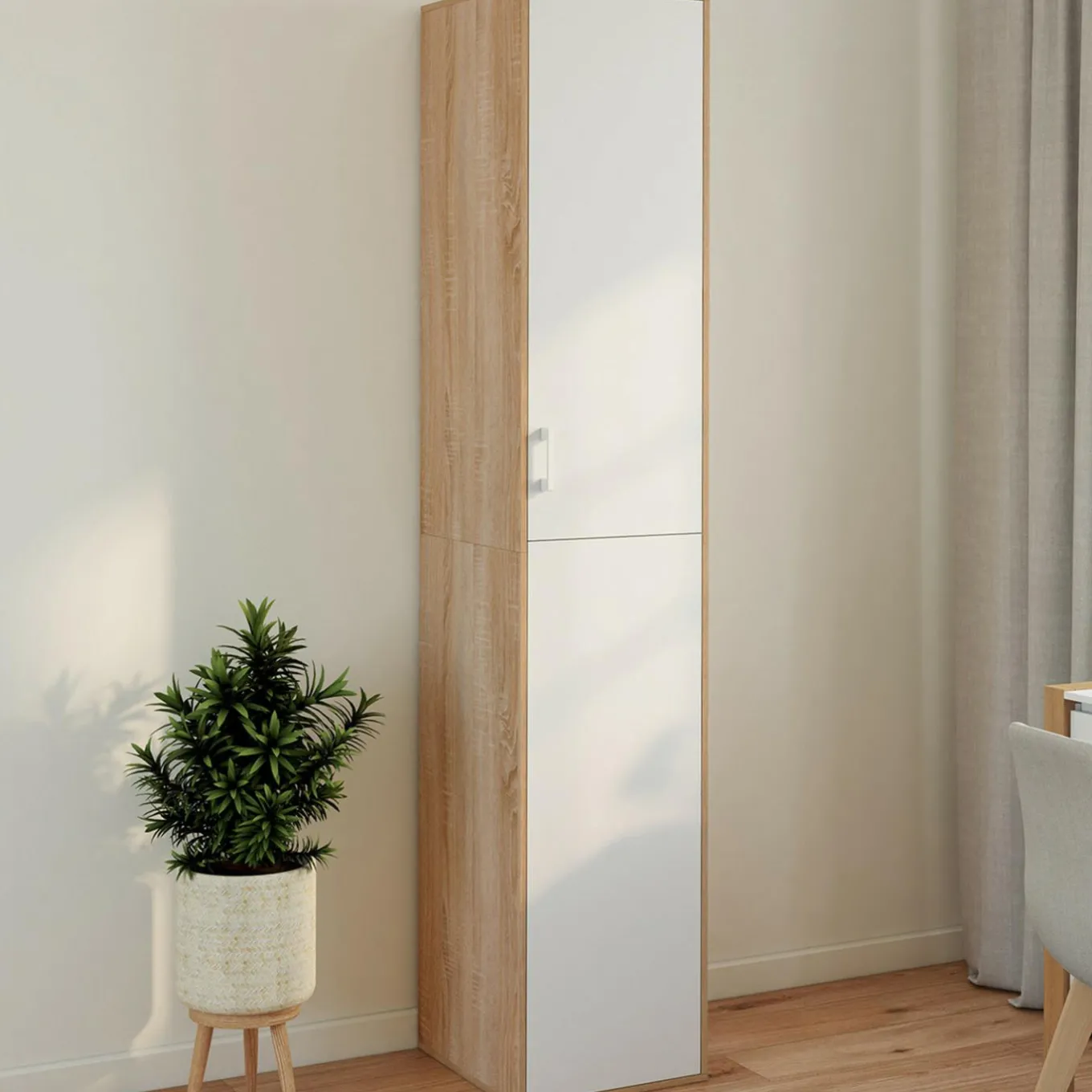 IDMarket Armoire de bureau bois 180 cm multifonction 3 étagères 1 porte blanche* Meubles Hauts|Meubles Blancs