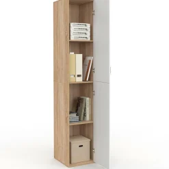 IDMarket Armoire de bureau bois 180 cm multifonction 3 étagères 1 porte blanche* Meubles Hauts|Meubles Blancs