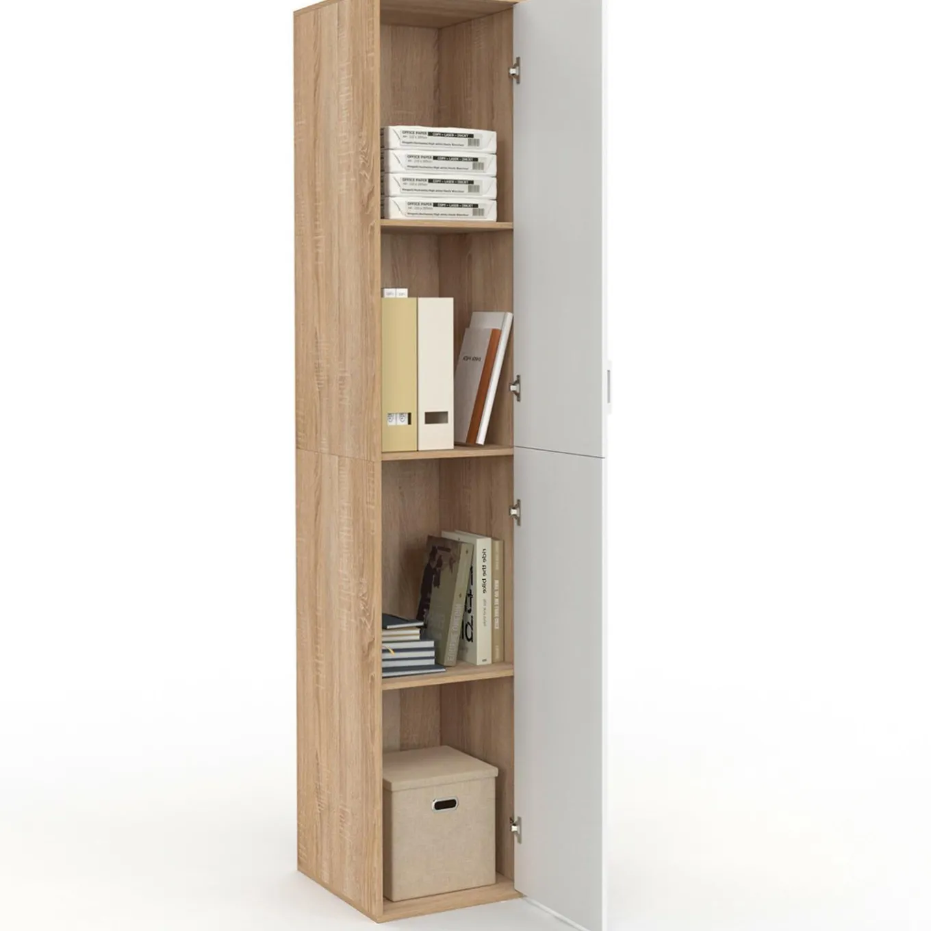 IDMarket Armoire de bureau bois 180 cm multifonction 3 étagères 1 porte blanche* Meubles Hauts|Meubles Blancs