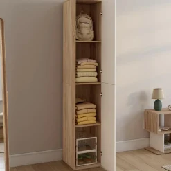 IDMarket Armoire de bureau bois 180 cm multifonction 3 étagères 1 porte blanche* Meubles Hauts|Meubles Blancs