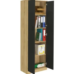 IDMarket Armoire de bureau multifonction bois noir* Collection Télétravail|Collection Moderne