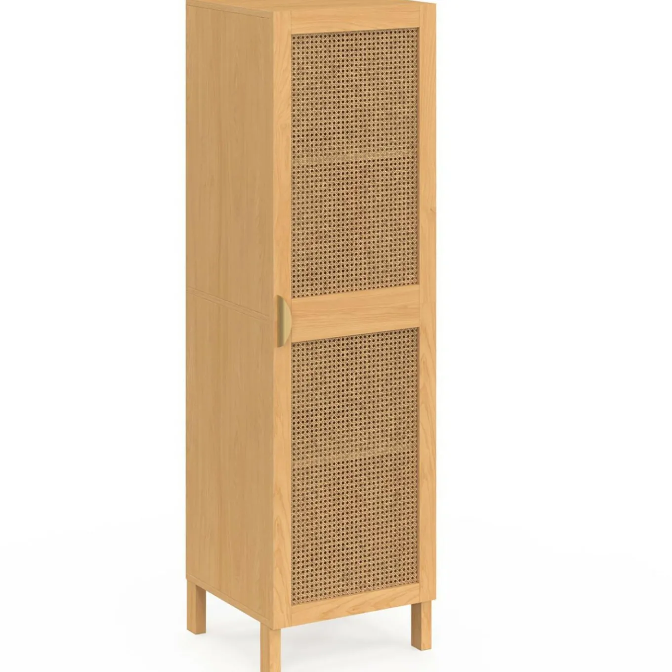 IDMarket Armoire de rangement 1 porte 3 étagères bois et cannage* Meubles Hauts|Meubles En Bois