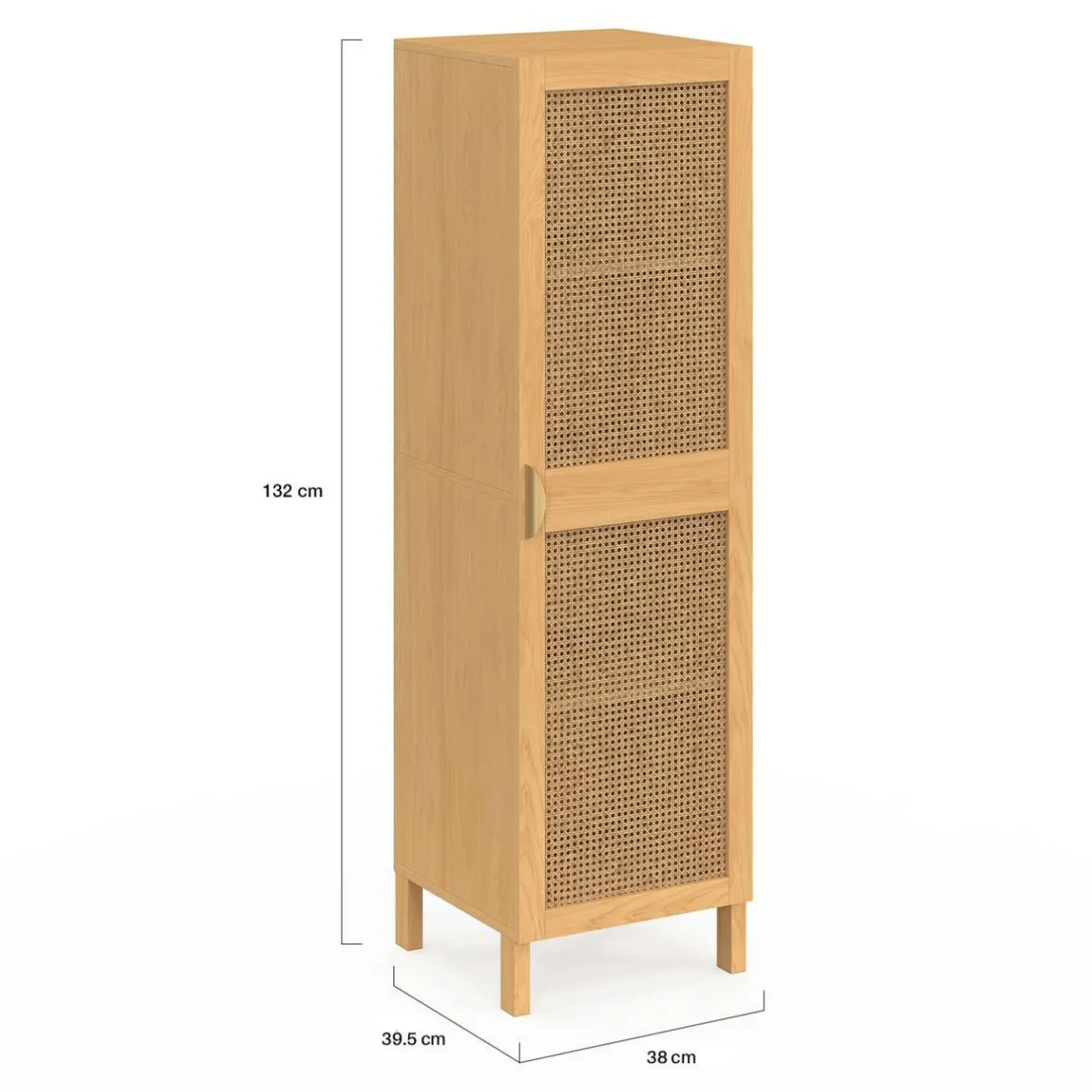 IDMarket Armoire de rangement 1 porte 3 étagères bois et cannage* Meubles Hauts|Meubles En Bois