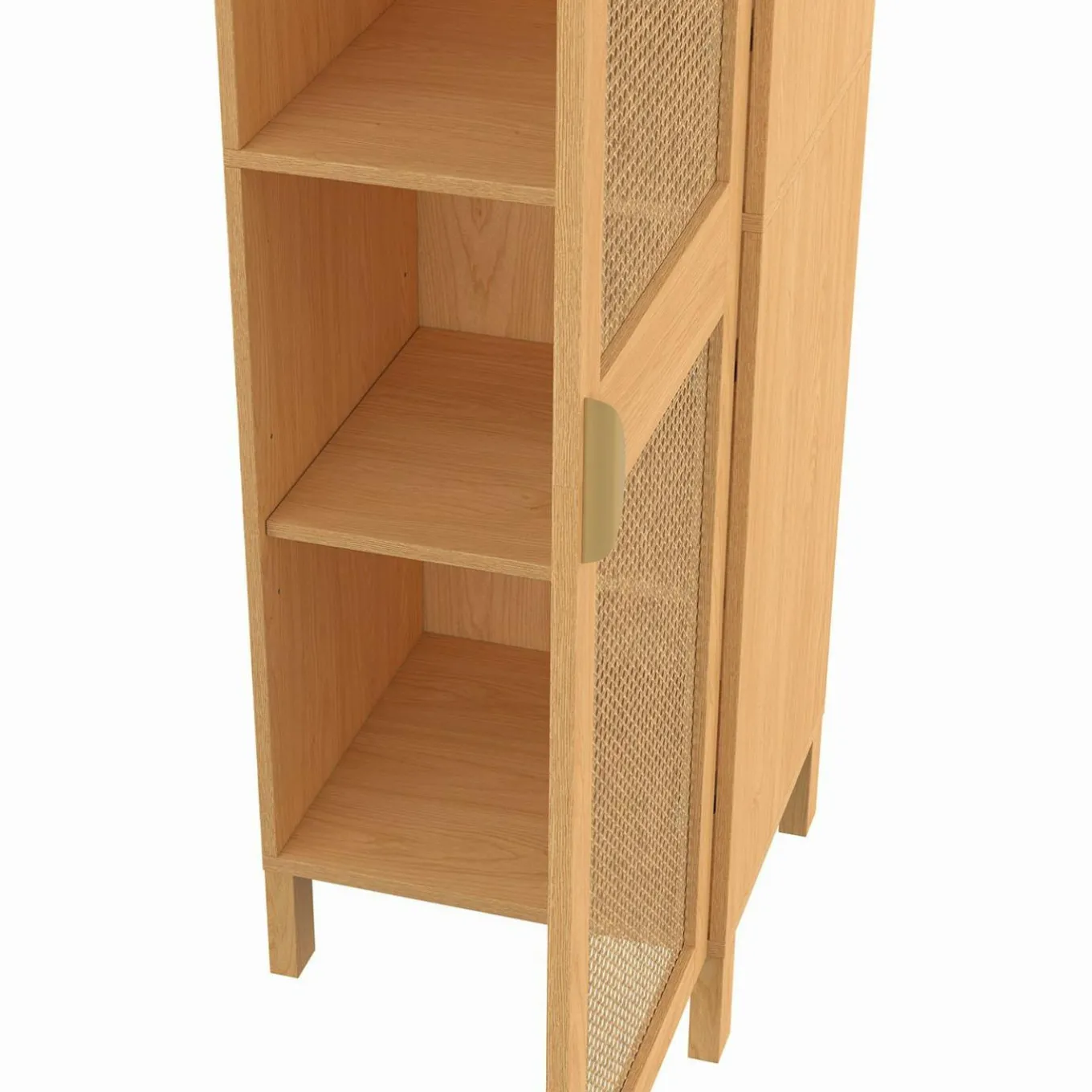 IDMarket Armoire de rangement 1 porte 3 étagères bois et cannage* Meubles Hauts|Meubles En Bois