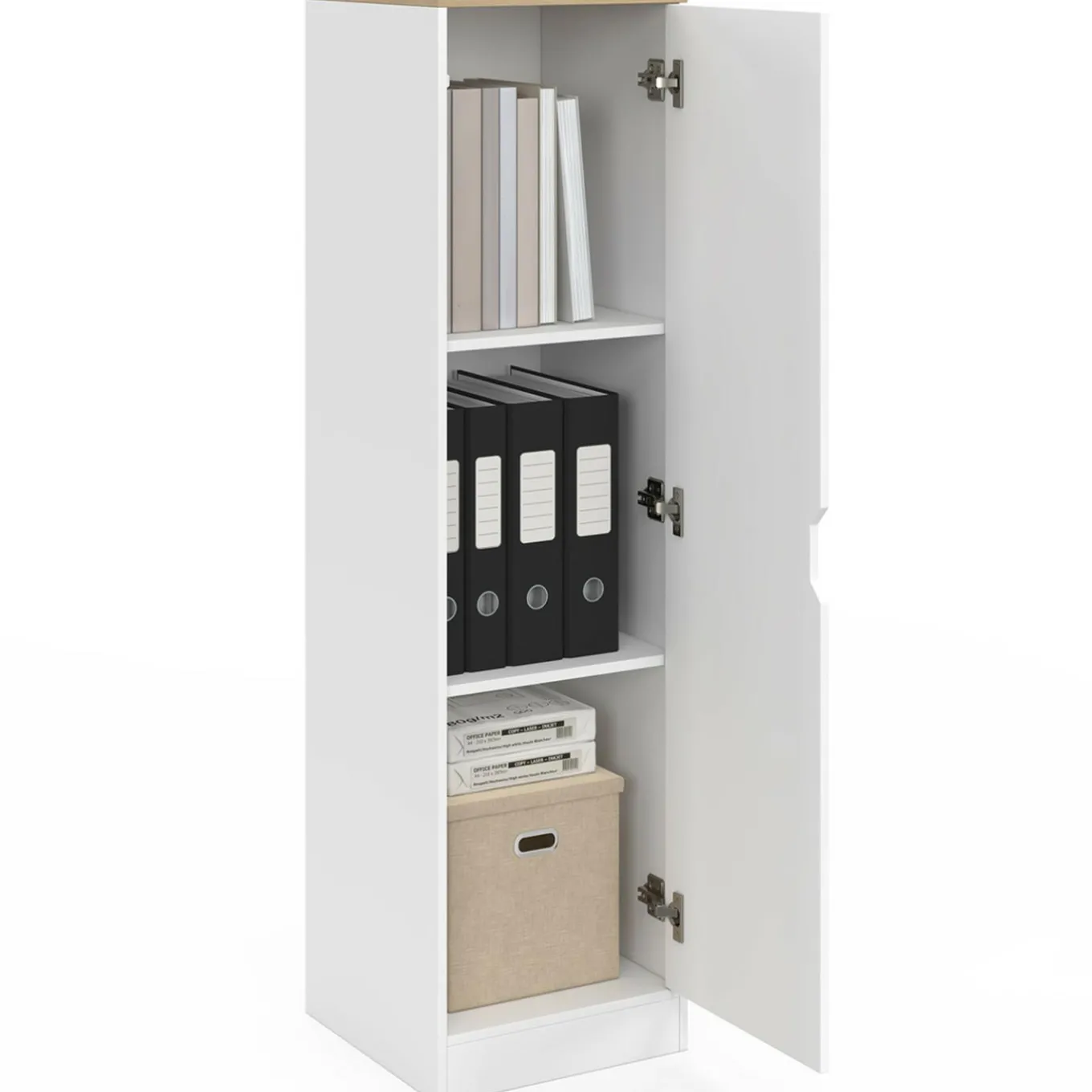 IDMarket Armoire de rangement 1 porte avec étagères blanc et bois* Meubles Blancs|Collection Agencement Magasin