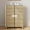 IDMarket Armoire de rangement scandinave avec 4 portes blanc et bois* Collection Scandinave|Chambre Complète Adulte