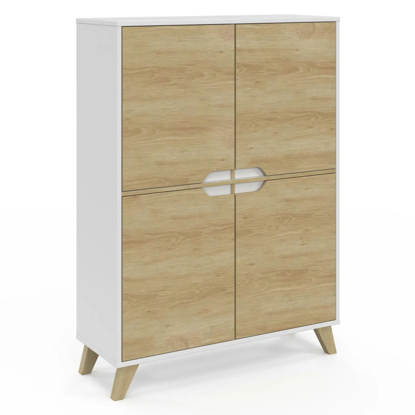 IDMarket Armoire de rangement scandinave avec 4 portes blanc et bois* Collection Scandinave|Chambre Complète Adulte