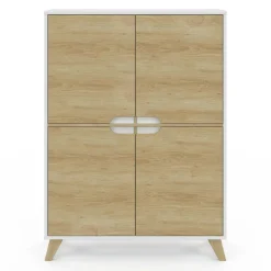 IDMarket Armoire de rangement scandinave avec 4 portes blanc et bois* Collection Scandinave|Chambre Complète Adulte