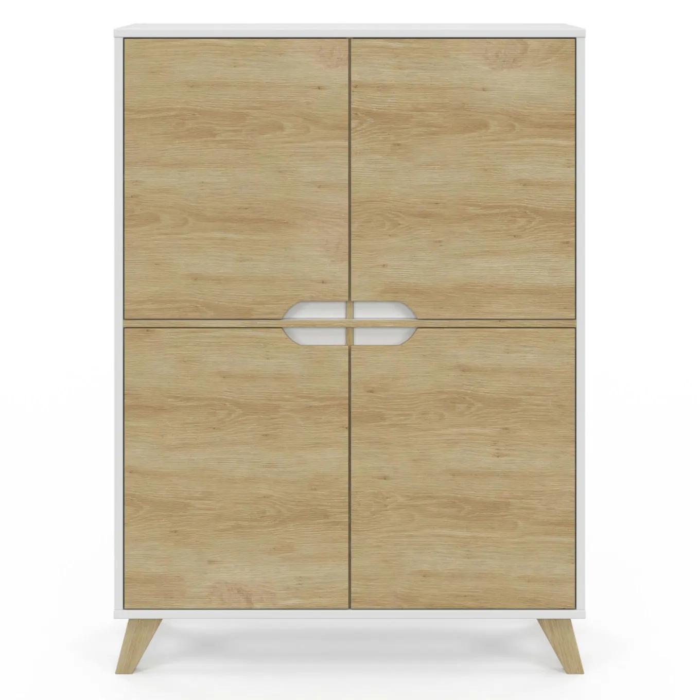 IDMarket Armoire de rangement scandinave avec 4 portes blanc et bois* Collection Scandinave|Chambre Complète Adulte