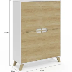 IDMarket Armoire de rangement scandinave avec 4 portes blanc et bois* Collection Scandinave|Chambre Complète Adulte