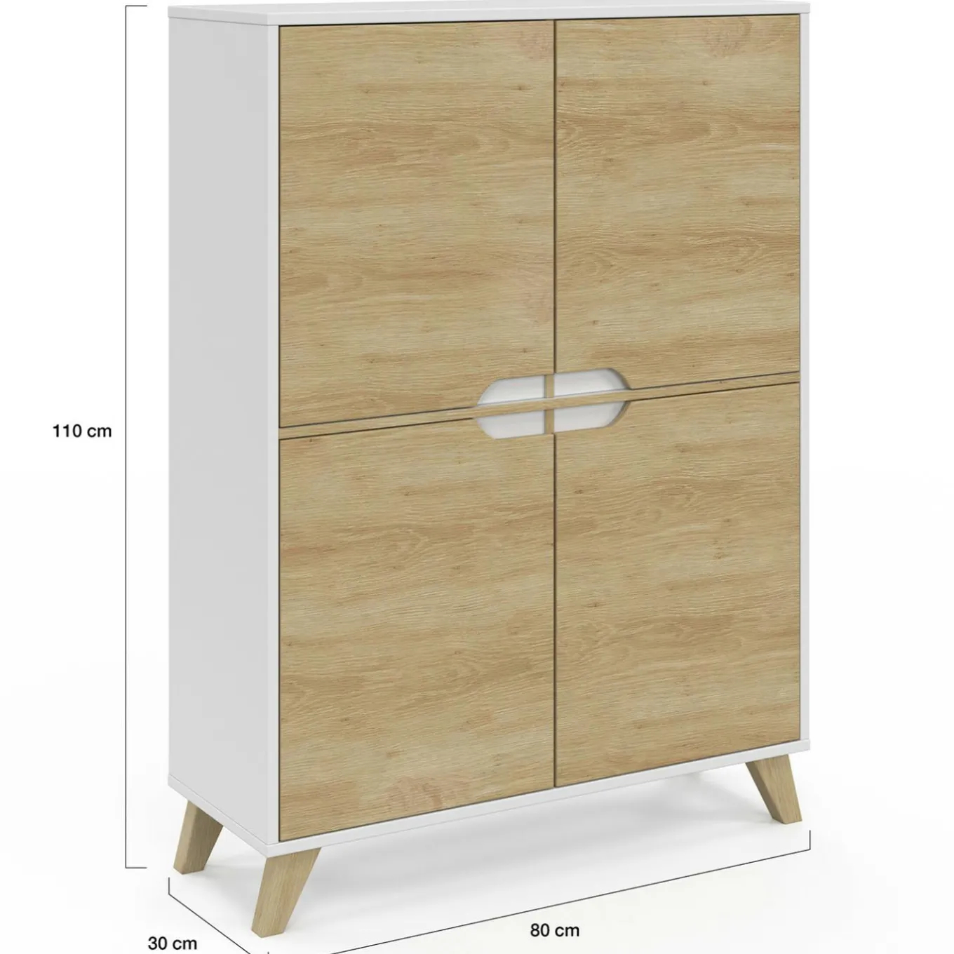 IDMarket Armoire de rangement scandinave avec 4 portes blanc et bois* Collection Scandinave|Chambre Complète Adulte