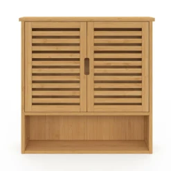 IDMarket Armoire de salle de bain murale en bambou 2 portes et étagère* Meubles Salle De Bain