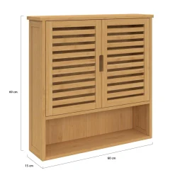 IDMarket Armoire de salle de bain murale en bambou 2 portes et étagère* Meubles Salle De Bain
