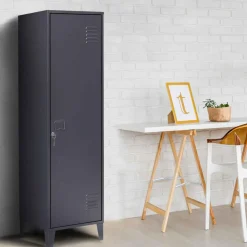 IDMarket Armoire industrielle vestiaire métallique et bois gris foncé* Rangement Et Accessoires|Collection Agencement Magasin