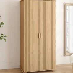 IDMarket Armoire lattes tasseau bois coloris chêne 80 cm - penderie 2 portes et étagères* Meubles En Bois|Armoires