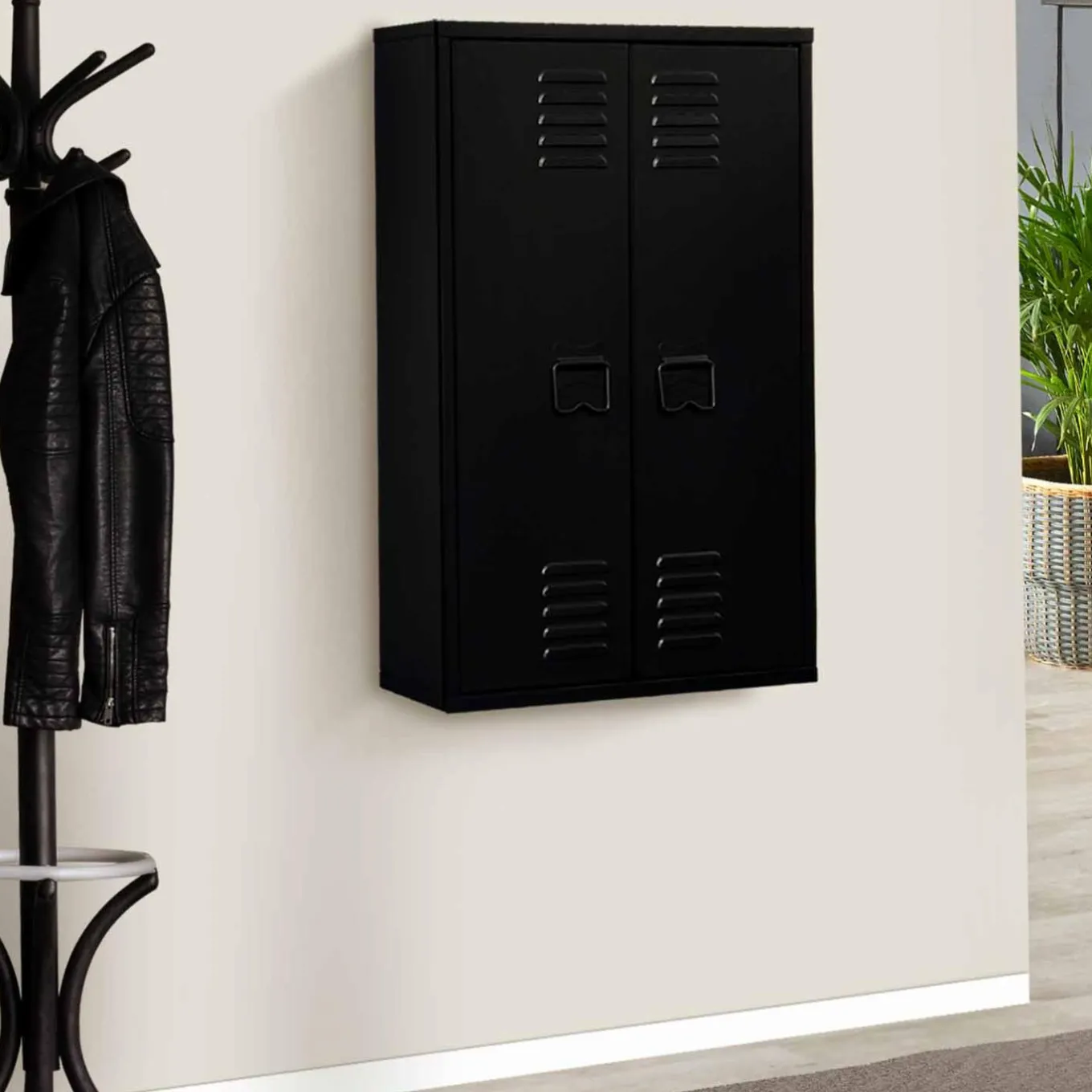 IDMarket Armoire murale 2 portes noir et métal* Rangement Et Accessoires|Collection Métal