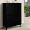 IDMarket Armoire noire et bois avec 4 portes métalliques* Rangement Et Accessoires|Meubles Hauts