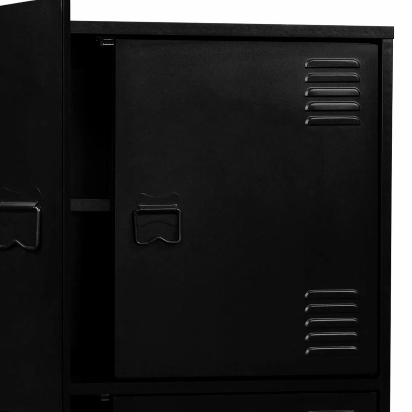 IDMarket Armoire noire et bois avec 4 portes métalliques* Rangement Et Accessoires|Meubles Hauts