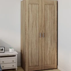 IDMarket Armoire penderie en hêtre avec 2 portes et étagères* Vestiaires Et Meubles D'Entrée|Chambre Complète Adulte