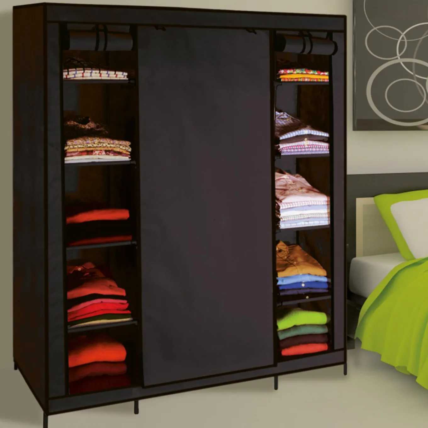 IDMarket Armoire penderie en tissu noir* Rangement Et Accessoires|Petits Meubles