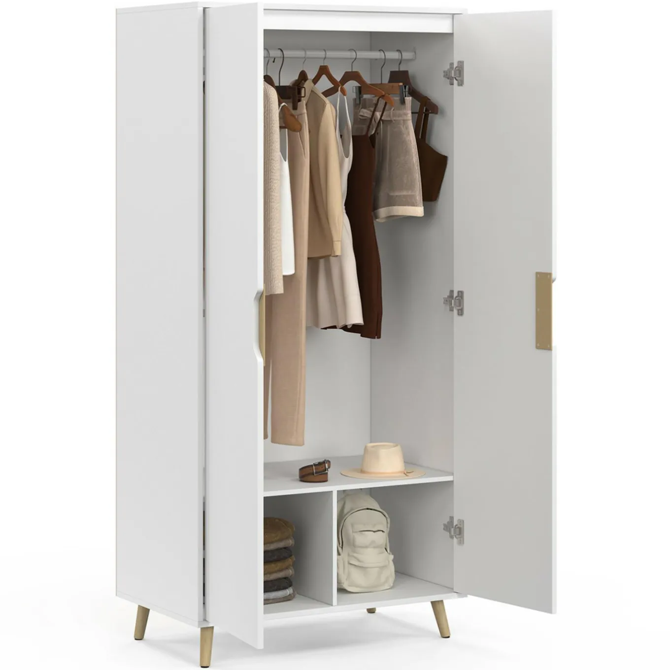 IDMarket Armoire scandinave 2 portes blanche penderie 80 cm avec étagères rangement* Meubles Hauts|Meubles Blancs