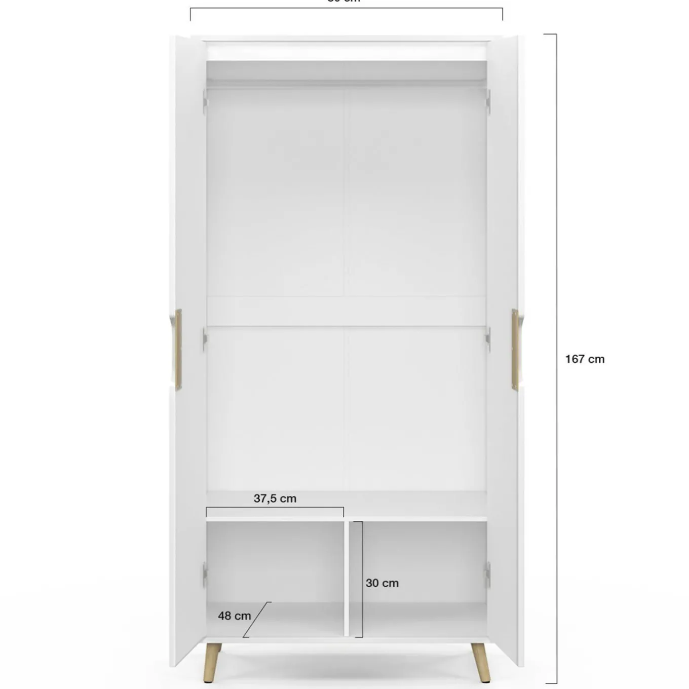 IDMarket Armoire scandinave 2 portes blanche penderie 80 cm avec étagères rangement* Meubles Hauts|Meubles Blancs