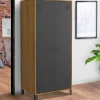 IDMarket Armoire vestiaire penderie métal noir et bois avec 2 portes* Rangement Et Accessoires|Meubles Hauts