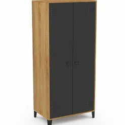 IDMarket Armoire vestiaire penderie métal noir et bois avec 2 portes* Rangement Et Accessoires|Meubles Hauts