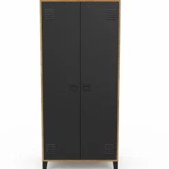 IDMarket Armoire vestiaire penderie métal noir et bois avec 2 portes* Rangement Et Accessoires|Meubles Hauts
