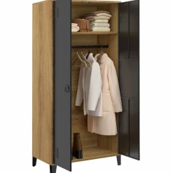 IDMarket Armoire vestiaire penderie métal noir et bois avec 2 portes* Rangement Et Accessoires|Meubles Hauts