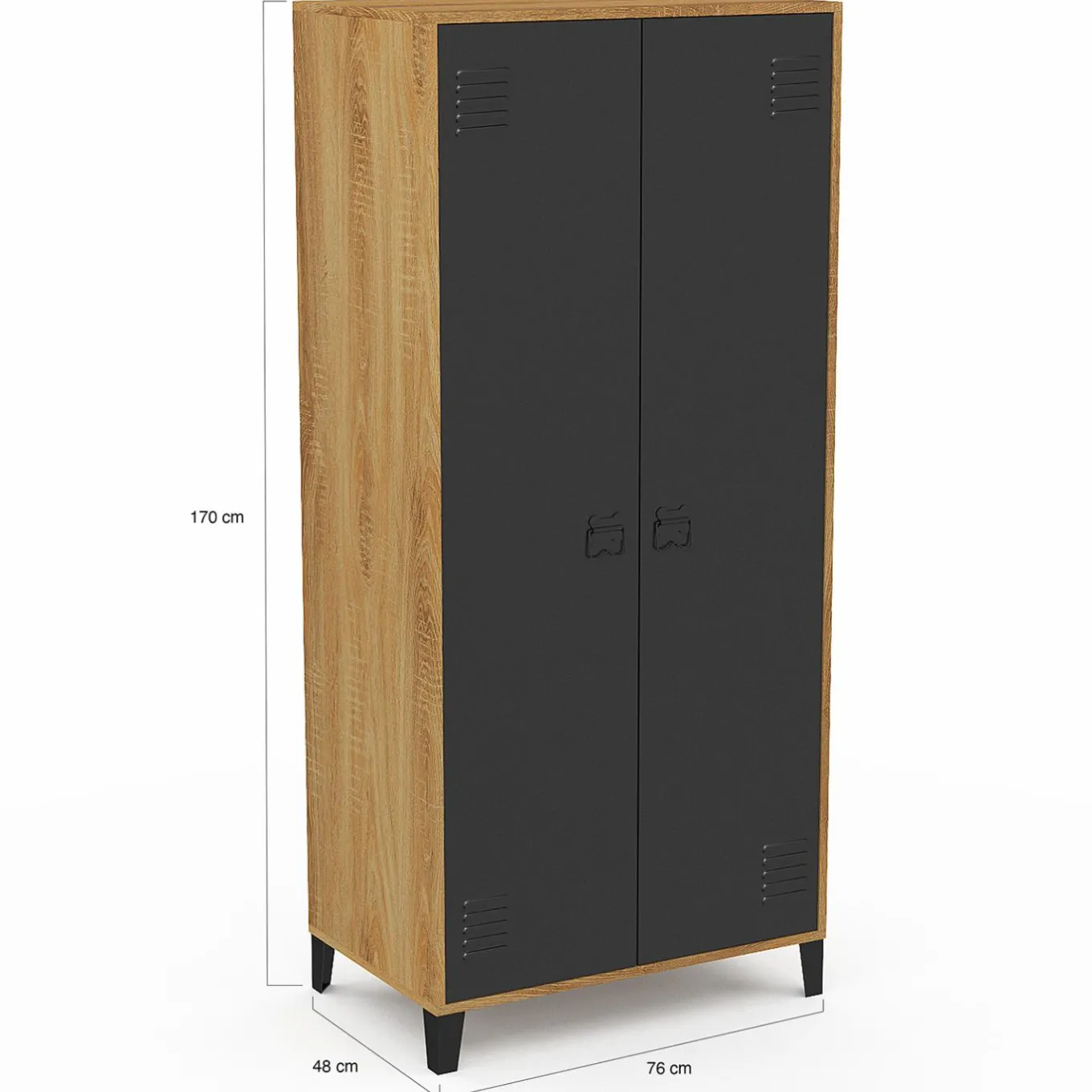 IDMarket Armoire vestiaire penderie métal noir et bois avec 2 portes* Rangement Et Accessoires|Meubles Hauts