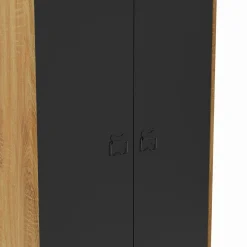 IDMarket Armoire vestiaire penderie métal noir et bois avec 2 portes* Rangement Et Accessoires|Meubles Hauts