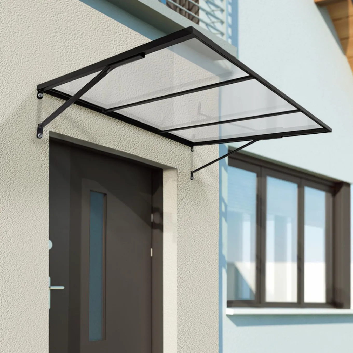 IDMarket Auvent de porte moderne verrière noir 80 x 113 cm* Auvents Et Marquises De Porte