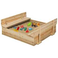 IDMarket Bac à sable bois refermable avec couvercle et 2 bancs intégrés*Enfant Jeux Enfant|Loisirs Et Jeux D'Exterieur