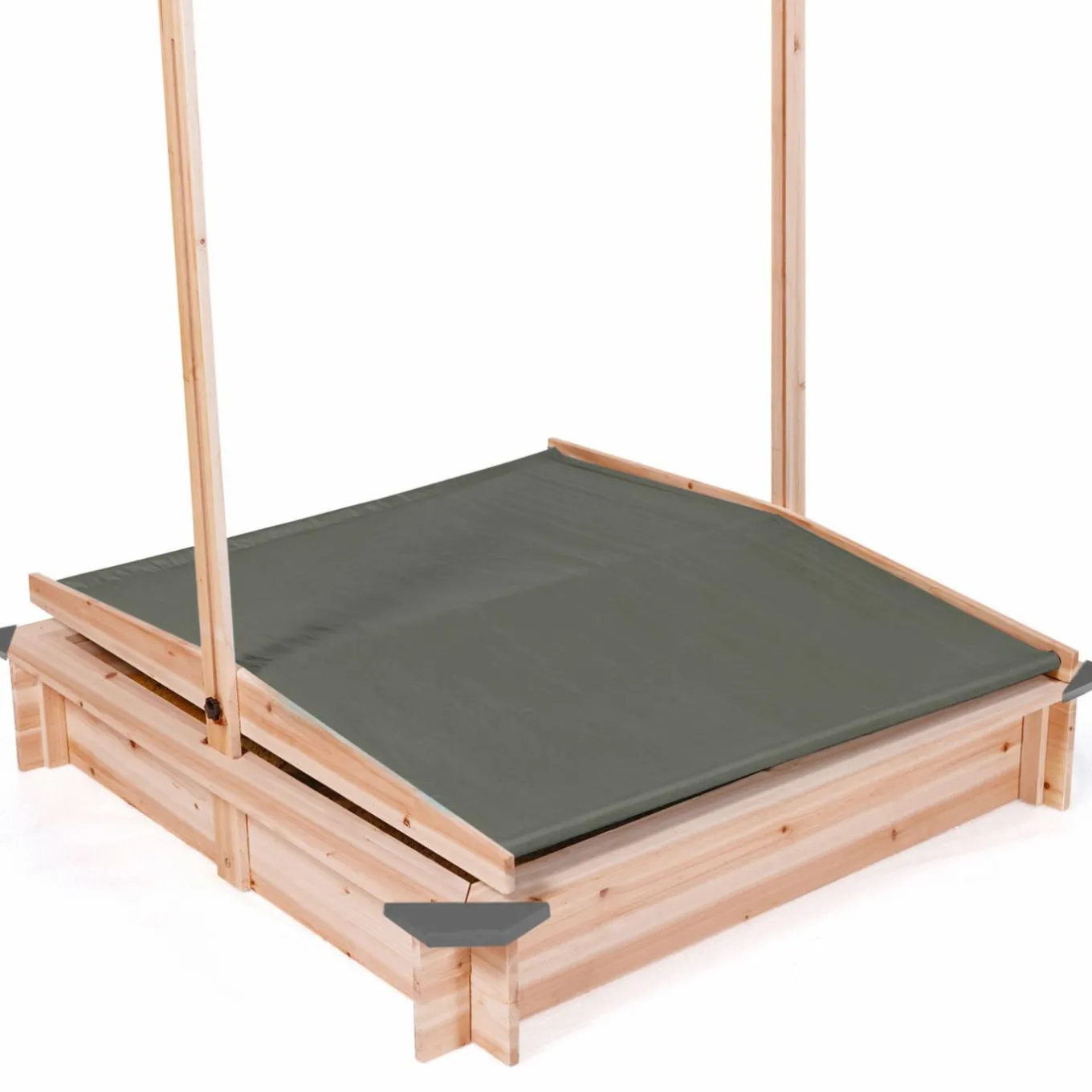 IDMarket Bac à sable en bois avec toit gris refermable*Enfant Jeux Enfant|Loisirs Et Jeux D'Exterieur