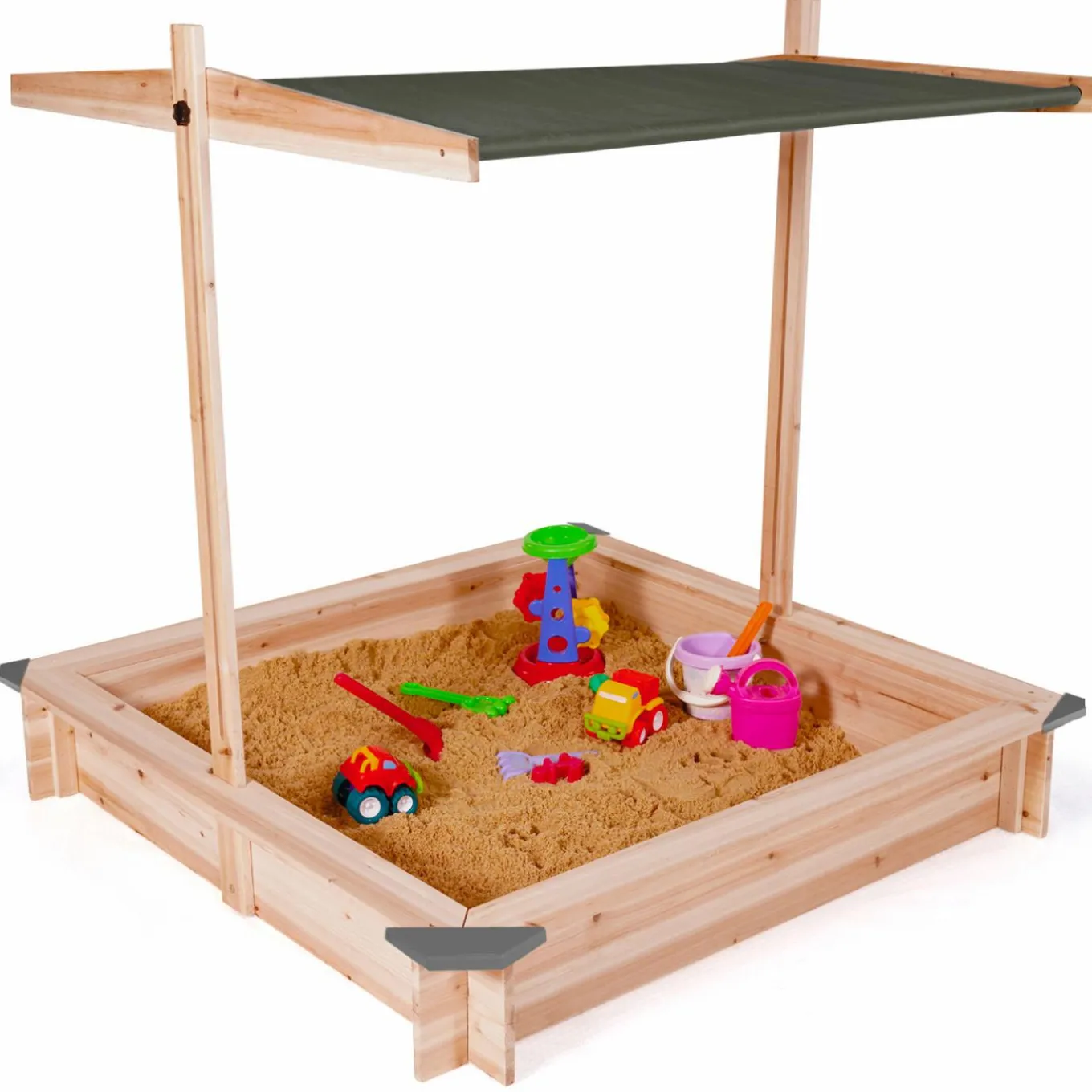 IDMarket Bac à sable en bois avec toit gris refermable*Enfant Jeux Enfant|Loisirs Et Jeux D'Exterieur